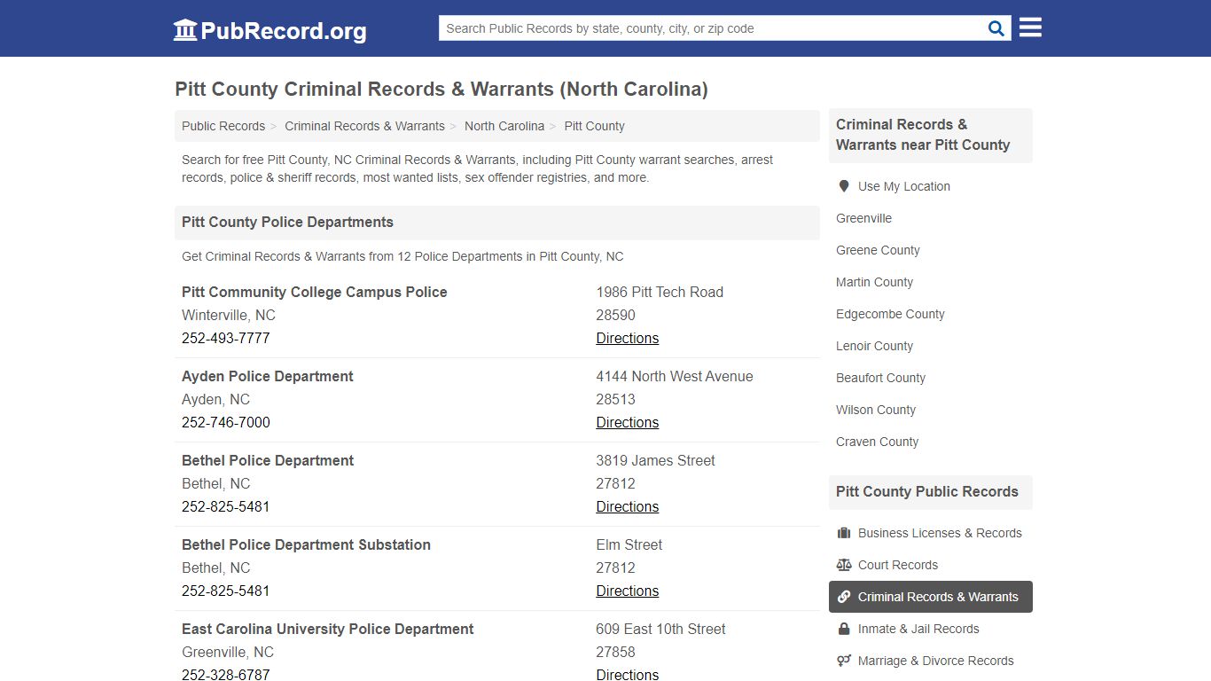Pitt County Criminal Records & Warrants (North Carolina)